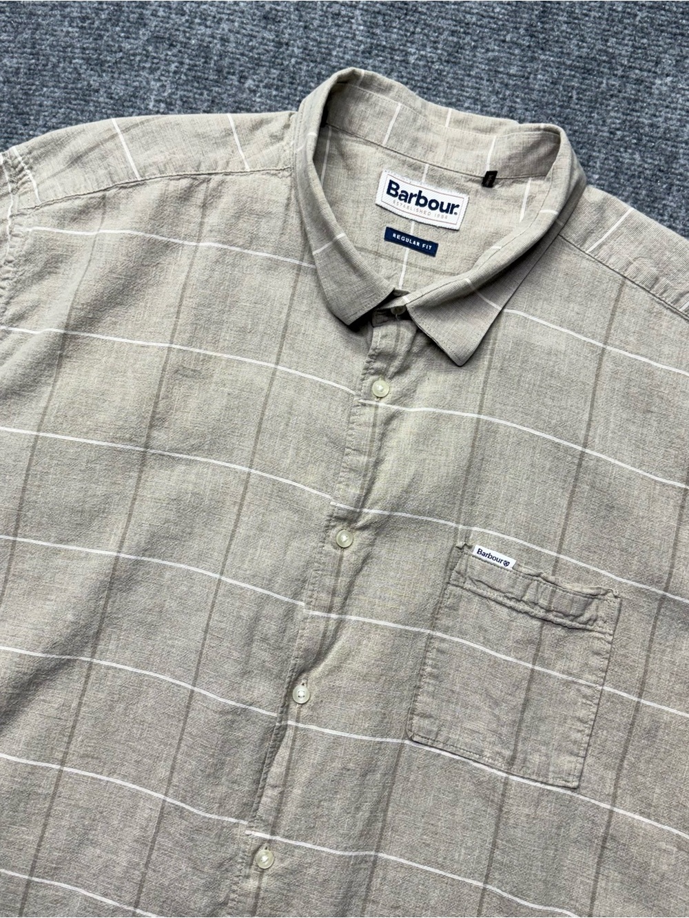 Barbour Shirt Mens XXL 2XL Tan Windowpane Linen Blend Regular Fit